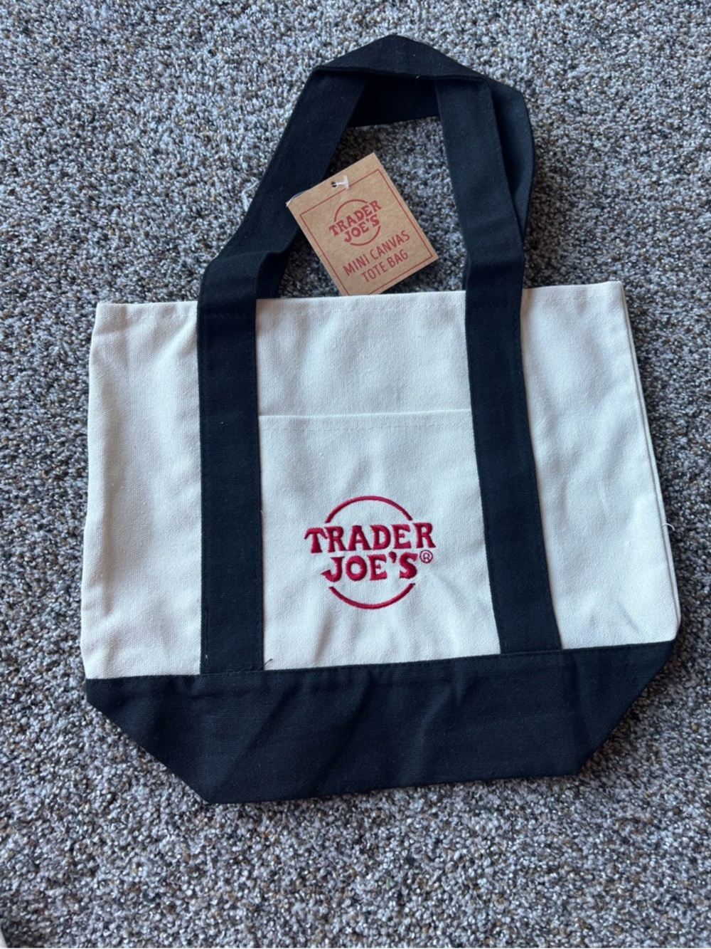 Trader Joe's Mini Canvas Tote in Cream with Black Accents